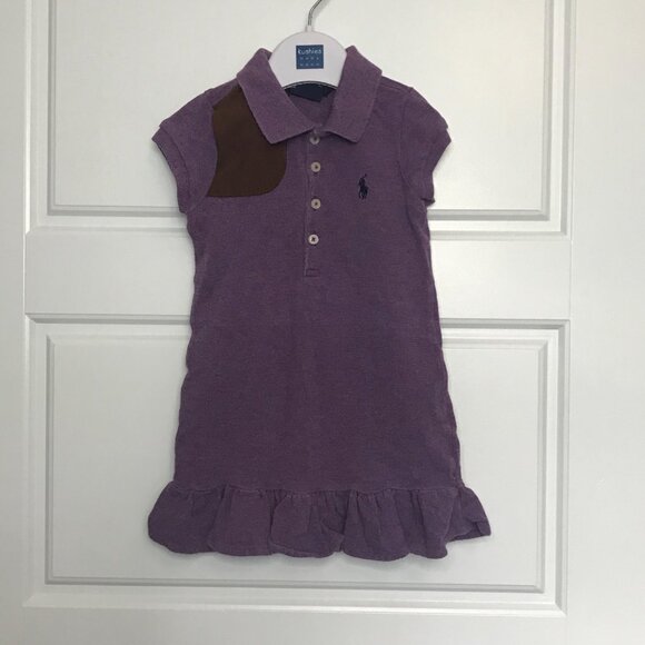 Ralph Lauren Purple Polo Dress Girls Size 2T 100% Pique Cotton Ruffled Hem - Picture 2 of 9